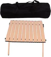 ANKROYU Folding Roll Up Table Lightweight Sturdy Multifunctional Portable Picnic Camping Table for Outdoor Kitchen Alloy Material Wood Color 60x60x40cm