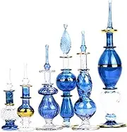 NileCart Egyptian Perfume Bottles All blue 2-5 in Collection Set of 6 Mouth-Blown Decorative Glass with Handmade Golden Egyptian Decoration for Perfumes & Essential Oils