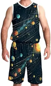 [KQNZT] Basketball Jersey with Shorts, Jerseys for Men, Hip hop Clothing for Party, Solar System Universe Space Planets