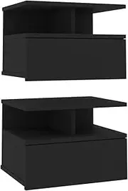 vidaXL 2 pcs Wall-Mounted Floating Nightstands in Classic Black - Engineered Wood Bedside Cabinets with Drawer and Open Compartments