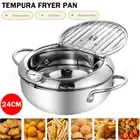 Japanese Deep Frying Pot with Thermometer Non-stick Tempura Fryer Pan 24m Silver