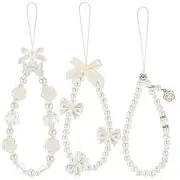 3 Pcs Phone Wrist Strap Beaded Pearl Butterfly Cell Phone Charm Strap Elegant