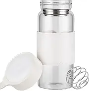 TELAIN Small Glass Jug shaker protein shake, 16 oz BPA-free, odour-free shaker bottle with 304 stainless steel mixing ball and detachable cleaning brush for fitness & protein shakes (White-1 Pack)
