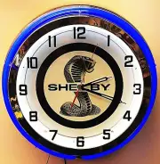 19" Shelby Tiffany Snake Double Neon Chrome Clock Cobra Mustang GT350 GT500