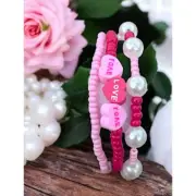 Red Pearl Love Candy Bracelet Set - Set of 3