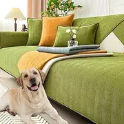 Herringbone Chenille Waterproof Couch Cover, Sofa Cover for Loveseat/3 Cushion/L Shaped/Chaise Lounge Couch/Sectional Couch, Pet Friendly Washable Non Slip Slipcover (Green,90 * 70cm)