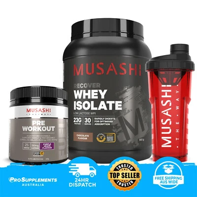MUSASHI 100% Whey Isolate WPI, 900 g, plus free Creatine and Shaker Bottle