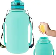DJAPWPX Collapsible Water Bottle 2L/64oz Sport Water Bottle with Mark Foldable Water Bottle with Strap Handle BPA Free Silicone Water Bottle with Detachable Straw for Fitness (Green)