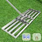 Dremmt Lawn Leveling Rake 30x10 inch, (Professional-Grade) Lawn Leveler Tool with Stainless Steel Handle Rakes for Lawns Heavy Duty Landscape Rake for Backyard, Garden, Golf Course, Farm, Pasture
