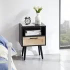 Modern Rattan End Table: 15.75", Drawer, Wood Legs
