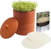 Verdant Republic Clay Sprouter Kit | Terracotta Tower with 3 Shallow Germinating Trays, Paper Discs & Free E-book | 2 in 1 Sprouting Trays Ideal for Germinating Sprouts and Microgreens