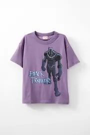 [Cotton On Kids] Cotton On Kids - Black Panther Drop Shoulder Short Sleeve Tee - Lcn mar dark mauve/black panther hero 6 LCN MAR DARK MAUVE/BLACK PANTHER HERO