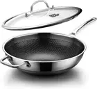 12" Hybrid Wok with Lid - PFOA Free Nonstick Stainless Steel, Induction Safe