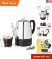 Small Percolator Coffee Pot Electric 4 Cup, Stainless Steel Coffee Maker, Cof...