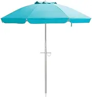 Costway 198cm Beach Umbrella w/Sand Anchor, Outdoor Patio Umbrella w/Push Button Tilt & UPF 50+ Protection, Portable Sunshade Umbrella w/Carry Bag for for Beach Patio Garden Outdoor