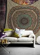 Popular Handicrafts Wall Hanging Tapestry For Bedroom Hippie Mandala Bohemian Psychedelic Intricate Floral Design Indian Bedspread Magical Thinking Tapestry 84x54 Inches,(215x140cms) Green Orange