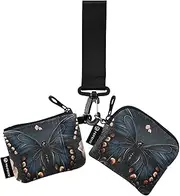 [XYMZR] Mini Zip Around Wristlet keychain Wallet Butterfly Flower Black for Women Personalized Pattern Detachable Dual Pouch Wristlet Portable Wallet Phone Coin Purse, Multi-colored, One Size