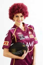 BOX OF 25 Maroon QLD Afro State of Origin Costume Wig - by Allaura