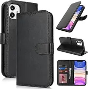 Cavor for iPhone 11 Case Leather Wallet Folio Flip Cover with Kickstand and Photo Holder Card Slots Protective Shockproof Phone Cases-Black