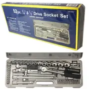 Set Tool 52pc 1 4" 1 2" Drive Socket Ratchet Screwdriver Handle Bits Spark Plug