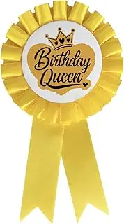 [WIDEIDEAL] Birthday Queen Tinplate Badge Pin, Happy Birthday Rosette Button Pin Girl or Women Yellow Award Ribbon Party Decorations Sign