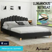 ALFORDSON Bed Frame King Size Upholstered Platform Base Leather Black TANIA
