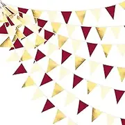 Burgundy Party Decorations Gold Maroon Beige Fabric Triangle Pennant Banner Garnet Flag Bunting Garland for Graduation Wedding Birthday Bridal Shower Bachelorette Anniversary Engagement Party Supplies