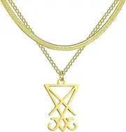 [EUEAVAN] Sigil of Lucifer Pendant Necklace Stainless Steel Satanic Symbol Pendant Necklace Seal of Satan Lucifer Pendant Pagan Wiccan Jewelry Religious Necklace