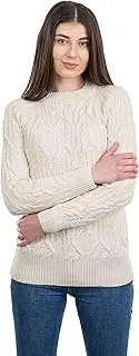 [SAOL] Irish Sweater for Women Soft Merino Blend Knit Pullover with Crew Neck