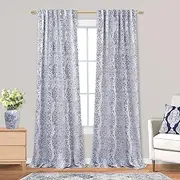 92 Inch Long Curtains for Living Room 2 Panel Set,Vintage Pattern Back Tab 50% Blackout Room Darkening Light Filtering Black Out 92 Inches Long Ceiling to Floor Length Curtain Drapes,Dark Navy Blue