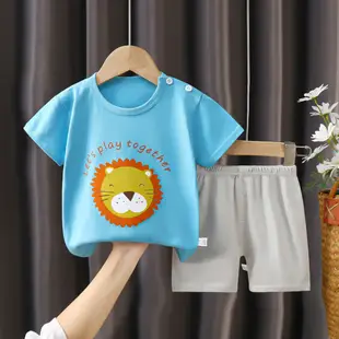 兒童短袖套裝夏季純棉男童衣服薄款新款女童T恤夏裝寶寶童裝批發