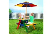 Keezi Kids Outdoor Table and Chairs Picnic Bench Set Umbrella Colourful Indoor