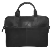 Futura Mens Slimline Leather Laptop Bag School Work Satchel Shoulder Strap - Black