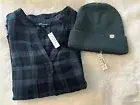 New! Madewell Plaid Flannel Top Short Sleeve Women's XXS w/ Hat Bundle 2XS NWT