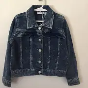 Name It Denim Indigo Blue Distressed Jacket Sz 7 Retro 80s Cowboy Vintage Boho