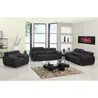 86 Black Leather Sofa With Silver Legs