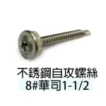 100支售 不銹鋼自攻螺絲 8#華司1-1/2長40.6MM(ST015白鐵自攻螺絲大扁司頭螺絲不銹螺 PC板採光罩)