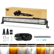 AUXBEAM 32"inch Strobe Flash Amber White LED Light Bar Offroad Driving Truck SUV