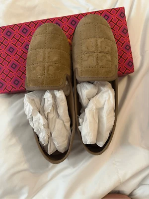 Tory Burch Women's Deep Split Suede Cowley Slipper Flat Camel 211 Size 7 NIB