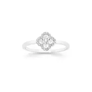 Silver Cz Clover Halo Ring Size M in Clear