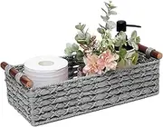 STOBSK Small Storage Basket Wicker Baskets for Organizing with Handle Decorative Storage Bins for Countertop Toilet Paper Basket for Toilet Tank Top Small Baskets Set,Grey 2