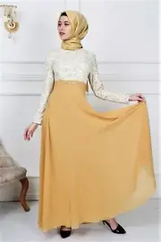 Fancy Top Long Sleeves Flowy Chiffon Dress with Beautiful Top Bodice Top Bodice