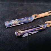 Titanium Keychain Mini Bamboo Folding Knife Paper Pocket Cutter Outdoor EDC