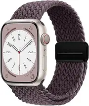 Magnetic Braided Solo Loop Band Compatible with Apple Watch Series 10 42mm 46mm 9 8 7 6 5 4 40mm 41mm 44mm 45mm 49mm for Women Men, Stretchy Nylon Elastic Sport Strap for iWatch SE/Ultra 1/2