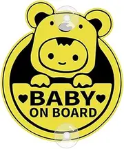 Assured Signs Baby On Board Sign with Suction Cups,Baby Safety Warning Decal for Cars- Bright Yellow, Durable and Strong Suction (Bear Baby on Board)