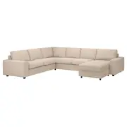 VIMLE corner sofa, 5-seat w chaise longue, with wide armrests/Hallarp beige