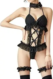 [JINZIJINYU] Women Lingerie Sexy Lace Babydoll Ruffled Ladies Sexy Lingerie Set Tempting Princess Bow One Piece Sexy Tights
