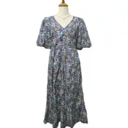 Atmos & Here Zoey Button Front Midi Dress Blue Floral Size 8 (NWT)