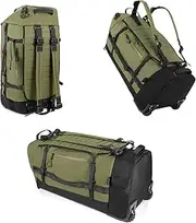 [CONTAIL] 86L Foldable Wheeled Duffel Backpack with Padded Quilted Bottom, Waterproof Collapsible Travel Duffle Bag with Extended Web Handles, Army Green, Expandable Luggage With Spinner Wheels