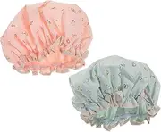 WOFASHPURET 2pcs Shower Caps for Adults Reusable Bath Hair Cover Elastic Design for All Head Easy to Clean Smooth Material Travel Friendly Bath Caps Heart